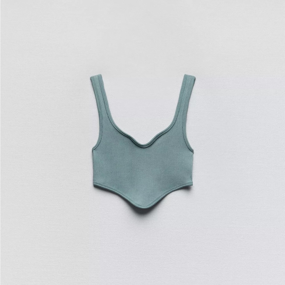 Seamless Blue Ribbed Crop Top